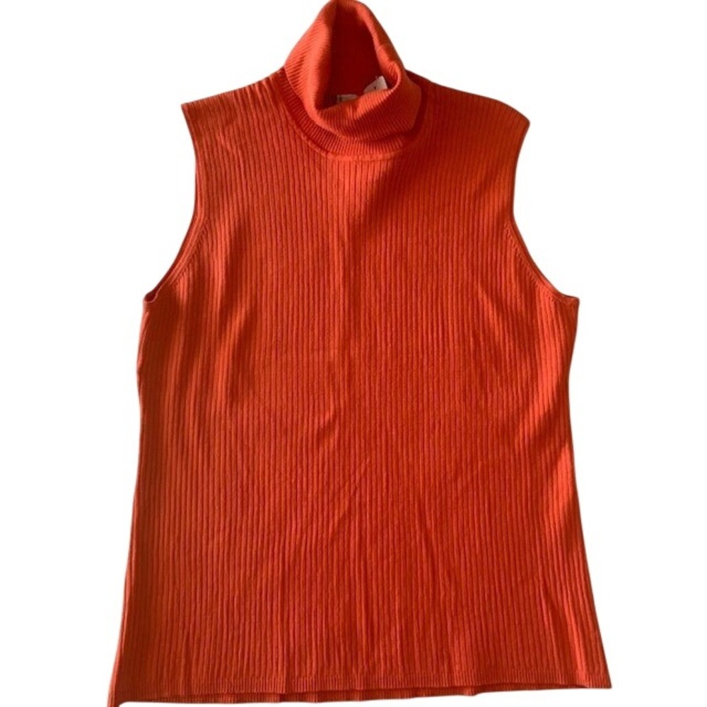 Chico's NWT Size 3 Siren Orange Silk Ribbed Shell Sleeveless Turtleneck Luxe XL